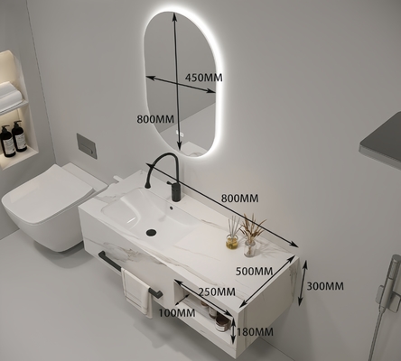 Weißgold-Badezimmer-Vanity mit Wandmontiertem SLABS/SINTERSTONE-Organisator